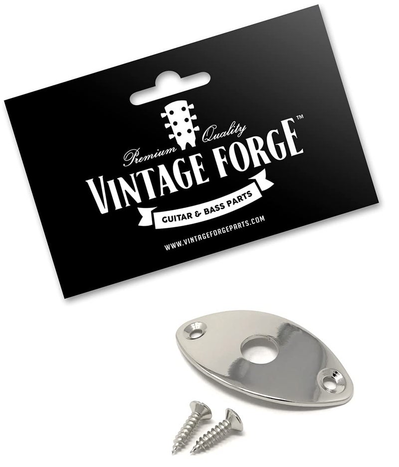 Vintage Forge Nickel Oval Jack Plate for Guitar and Bass with Screws Curved Metal Football Shape JPF30-NKL - Image 2
